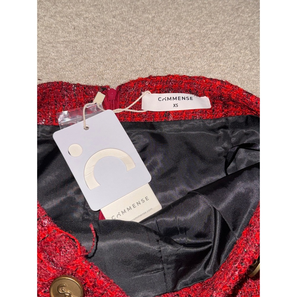COMMENSE Red Metallic Tweed High Waist Mini Skirt Size XS - Picture 9 of 12